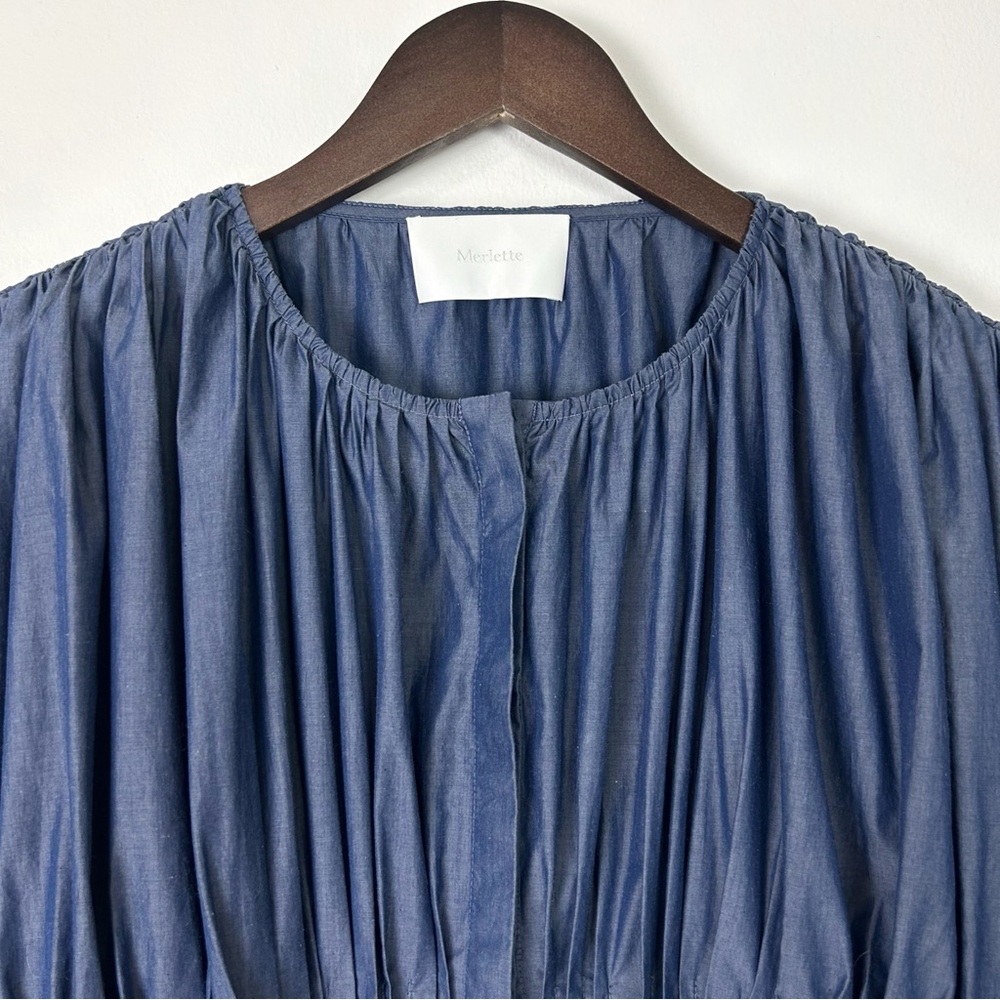 Merlette Martel Pleated Dress in Dark Chambray - Picture 6 of 9